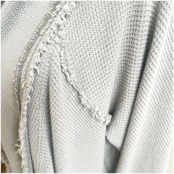 Free People Big Chill Cardigan Gray Large Waffle Knit Long Distressed - Picture 9 of 13